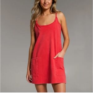 BKE Women's Red Acid Wash Summer Dress Built In Shorts Medium Romper Buckle